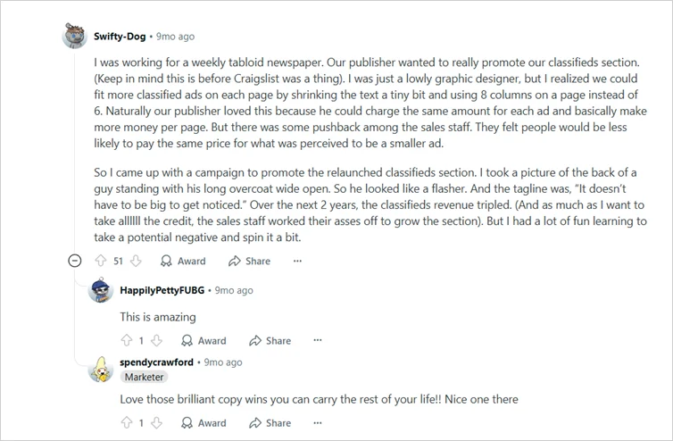 A real-life example of a guerrilla marketing strategy on Reddit.