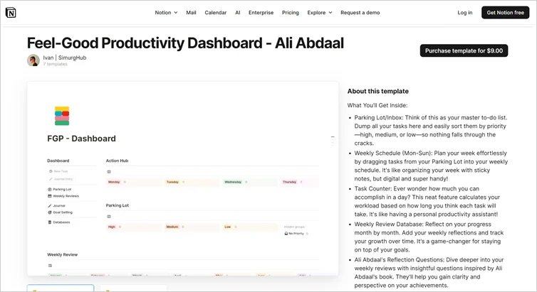 Ali Abdaal’s Feel-Good Productivity Dashboard on Notion.