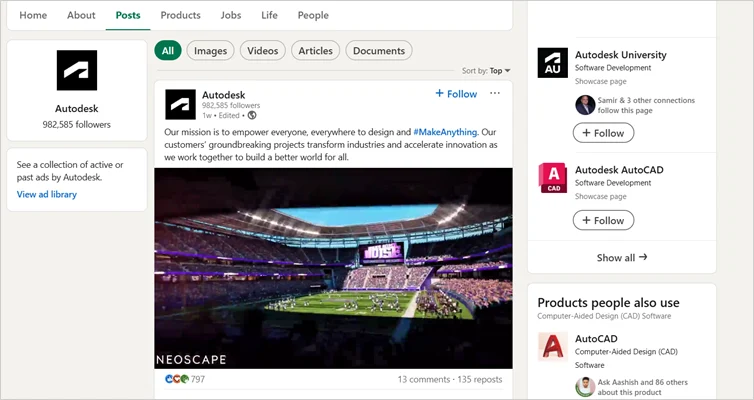 Autodesk has more than 982k followers on LinkedIn.