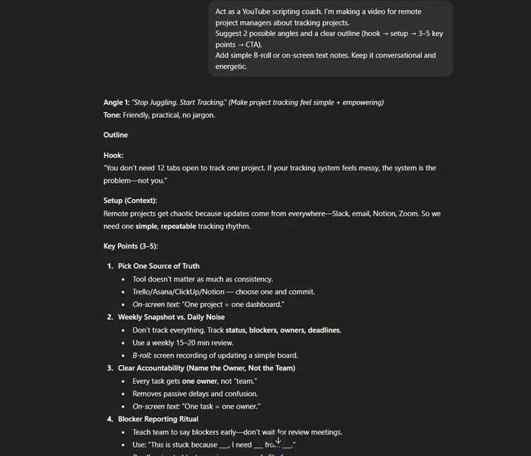 ChatGPT prompt response.