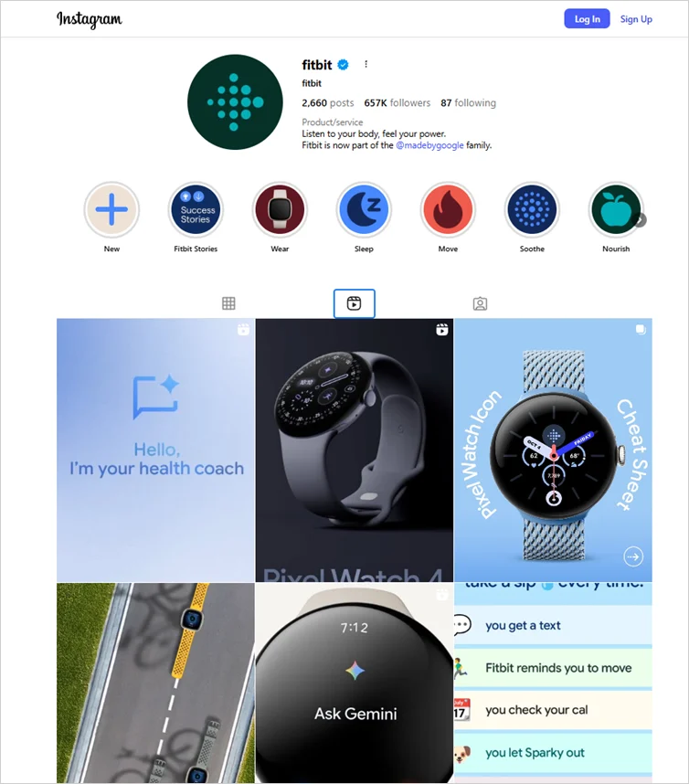 Fitbit uses Instagram Reels to share product reveals, testimonials, and connect with the audience.