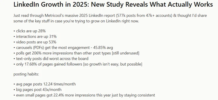 LinkedIn Growth study as shared on Reddit.