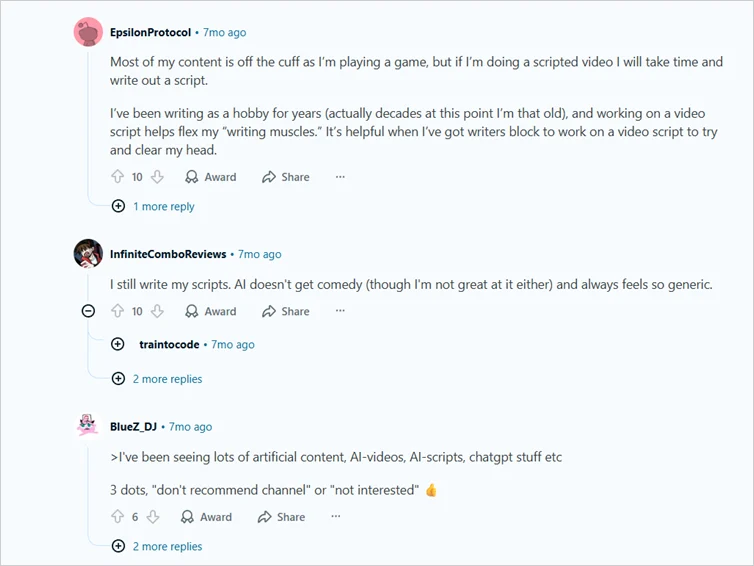 Using a bulleted outline rather than long paragraphs when creating YouTube scripts.