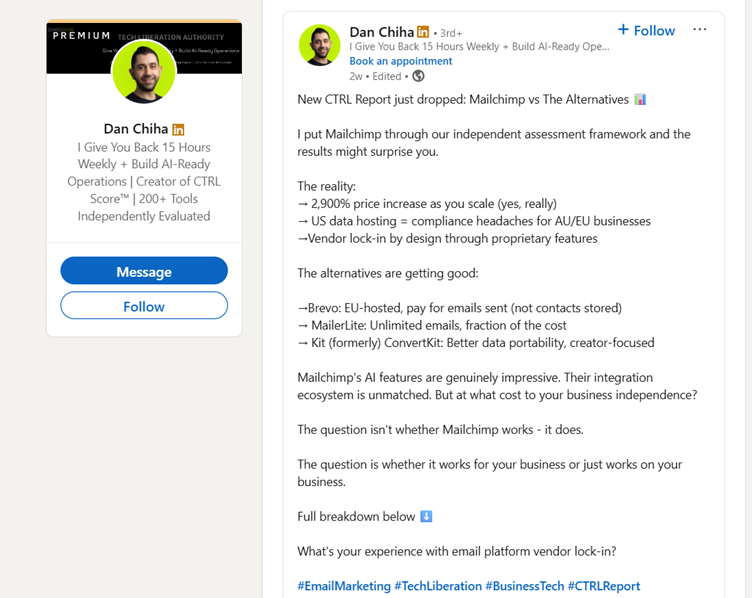 Mailchimp’s untagged brand mention on LinkedIn