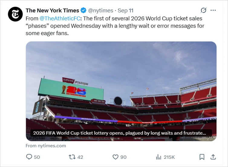 Example of X (Twitter) cards used by The New York Times to share their post