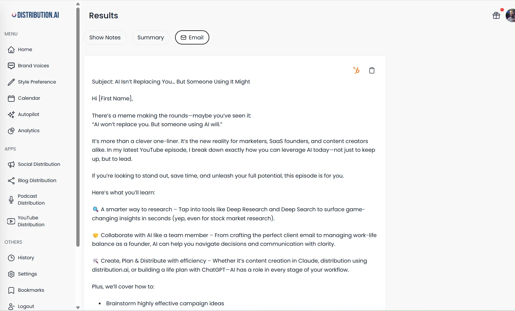 Repurpose your YouTube video to create email campaign content.