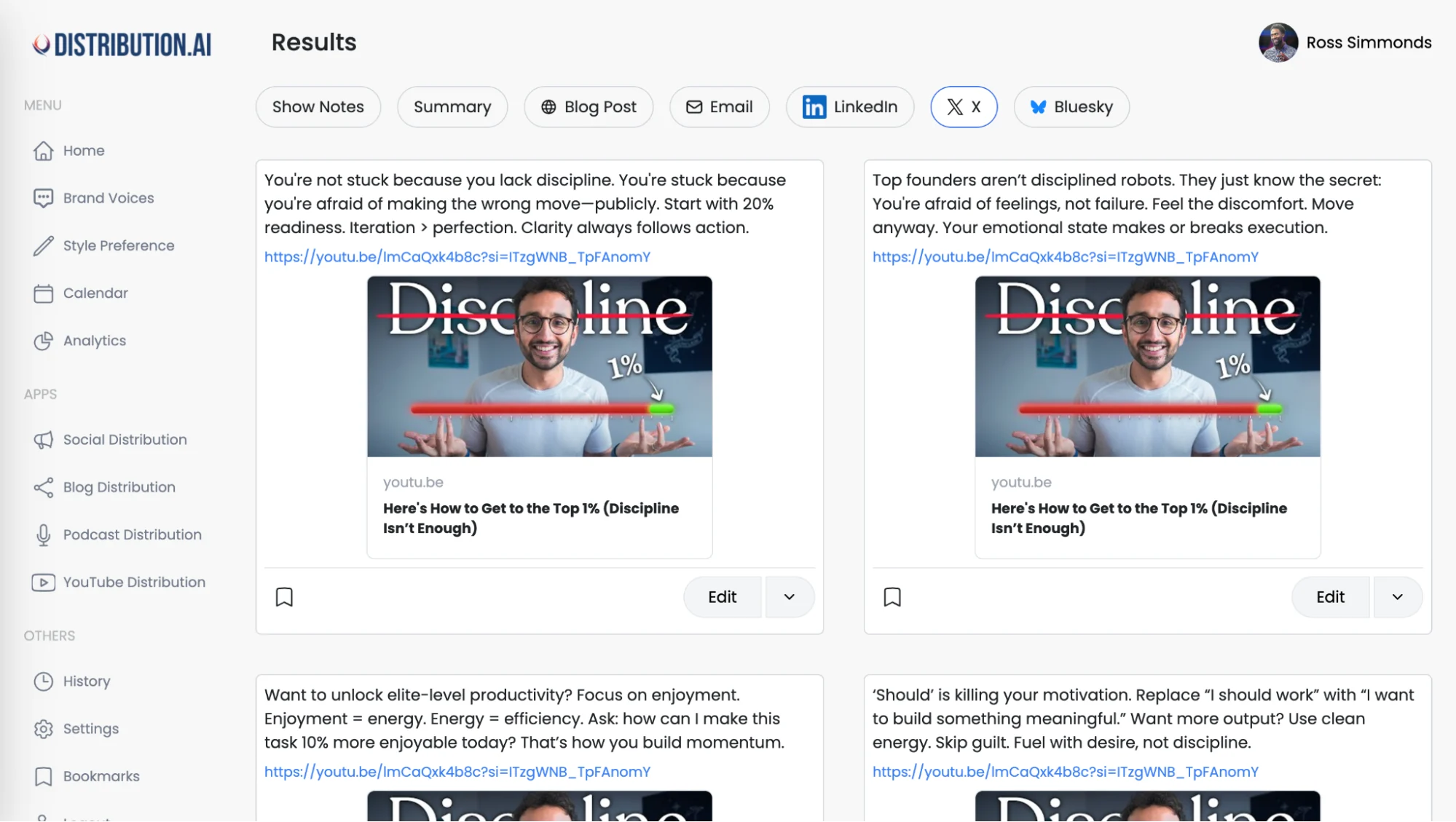 Distribution AI can create X posts from a single asset