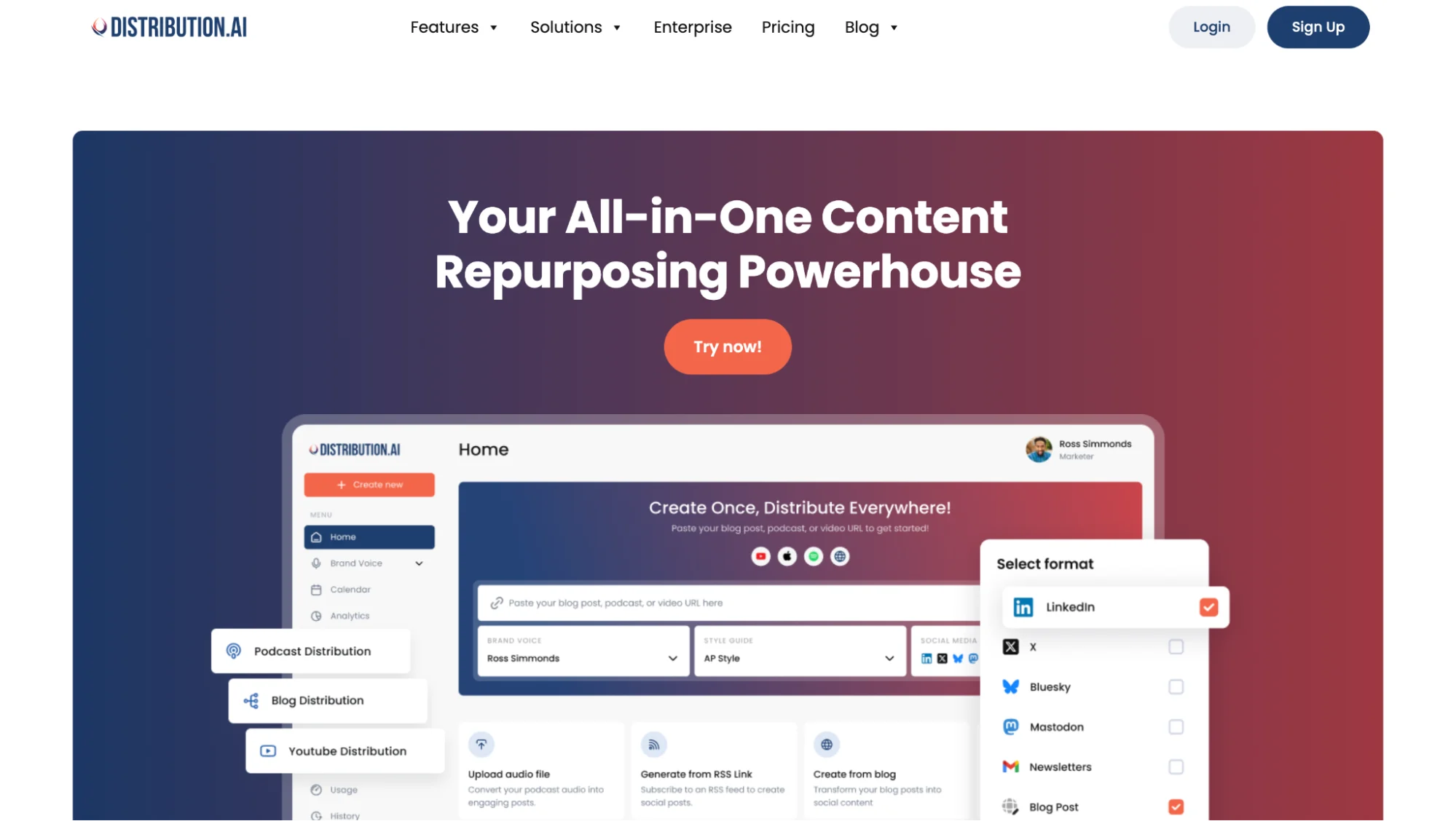 Distribution AI allows you to create posts for multiple platforms