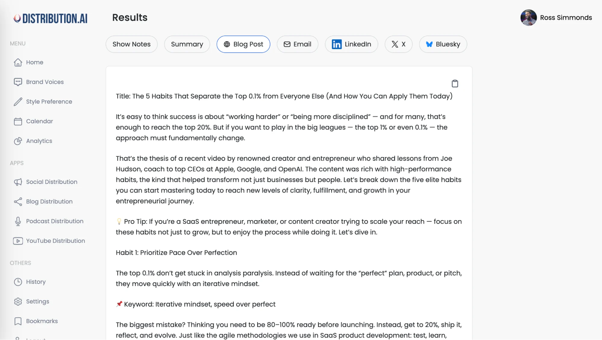 Distribution AI can create blog posts from podcasts and Youtube videos