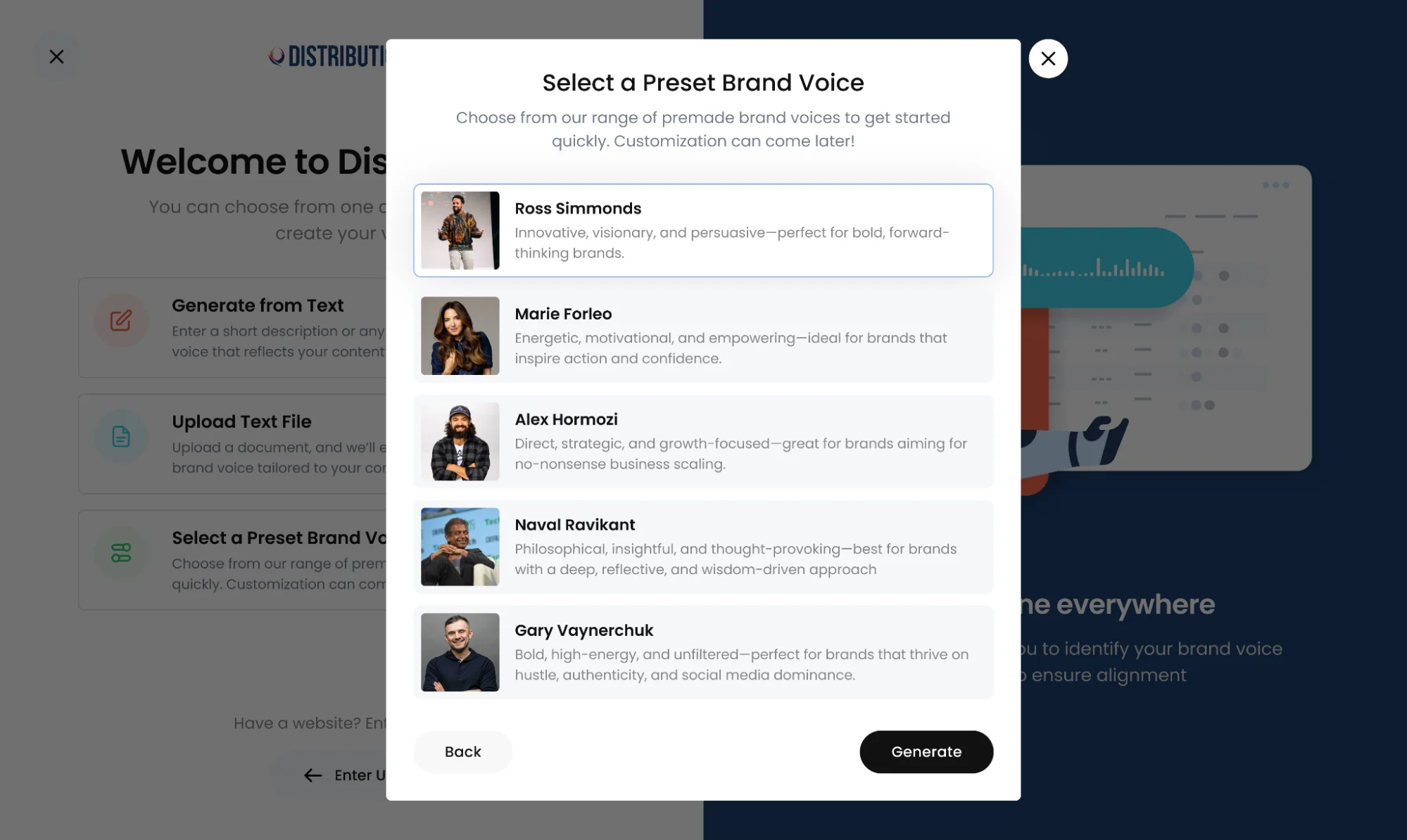 Distribution.ai Brand Voice selector