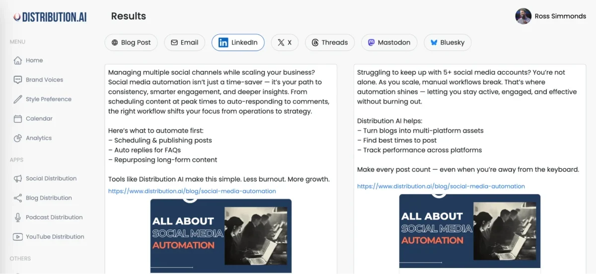 Distribution.ai’s multi-channel content repurposing engine.