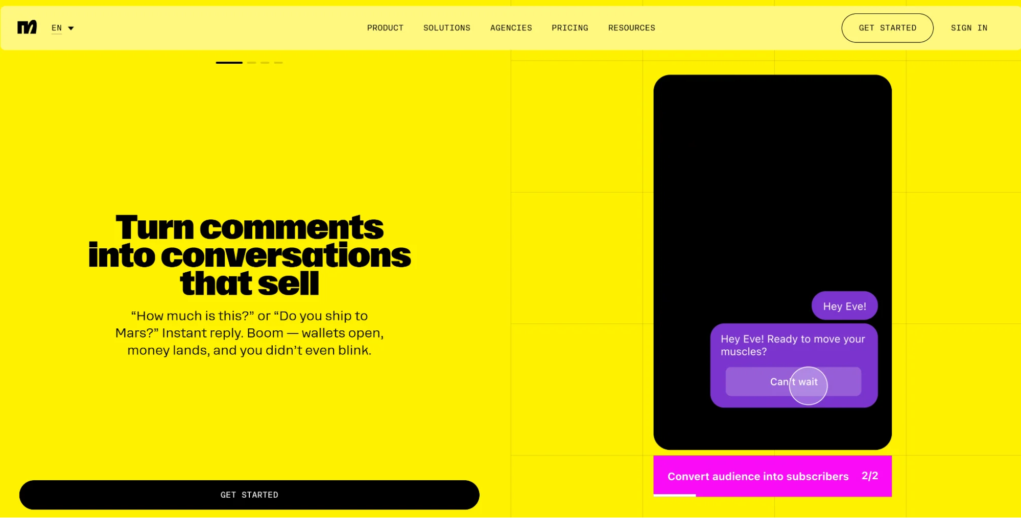 ManyChat’s website showing its Instagram DM automation feature