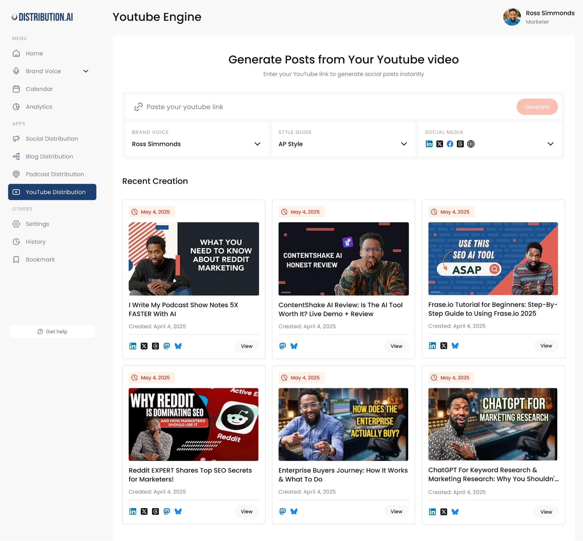 Youtube dashboard