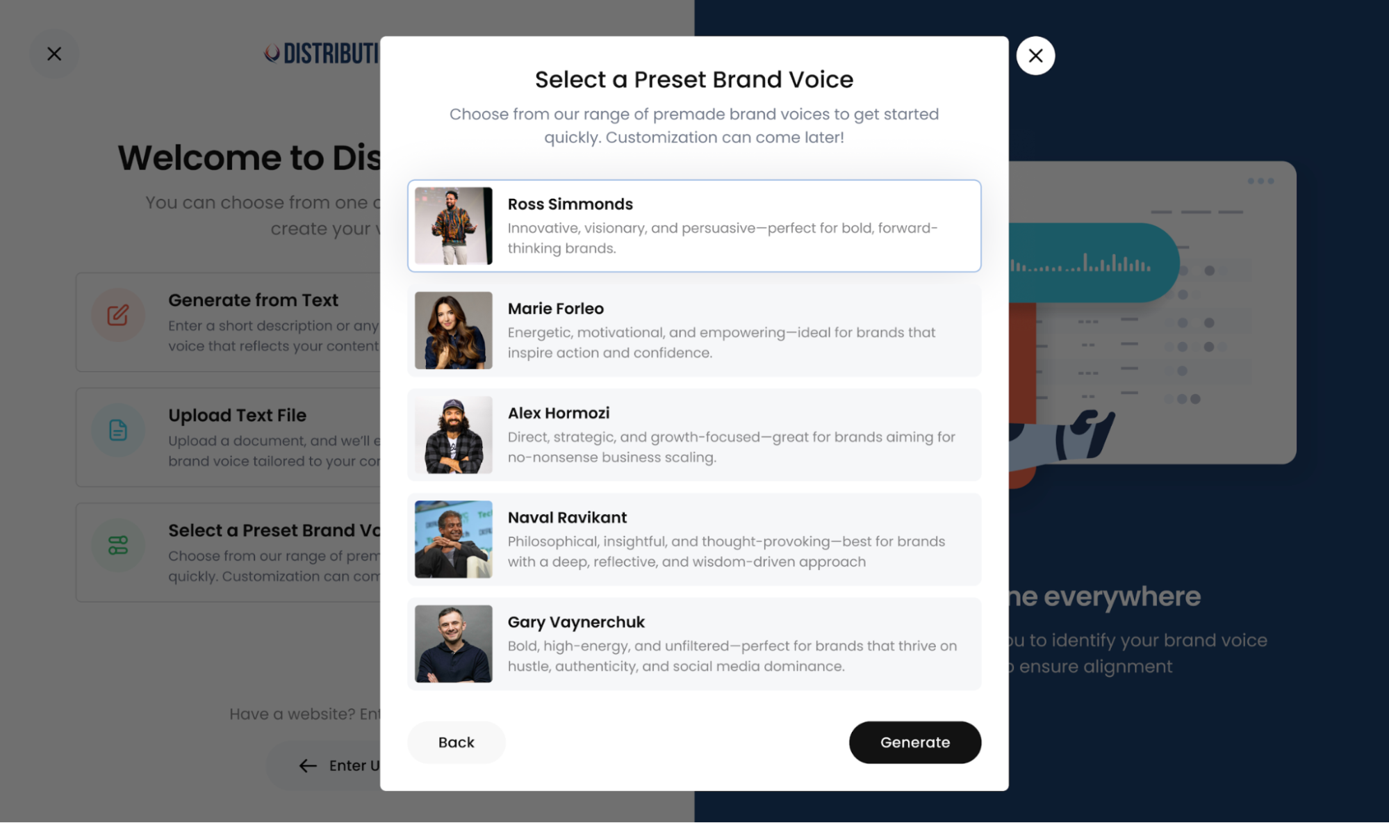 brand voice setup inside distribution.ai