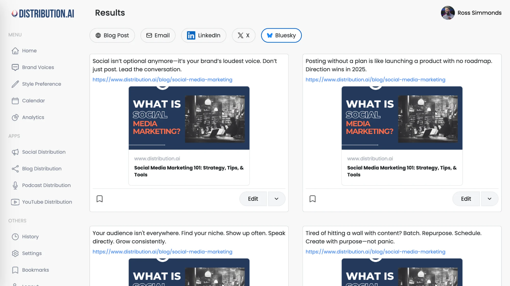 Bluesky posts created from a blog using Distribution AI