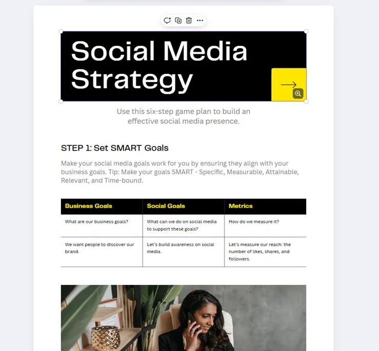Canva’s social media strategy template