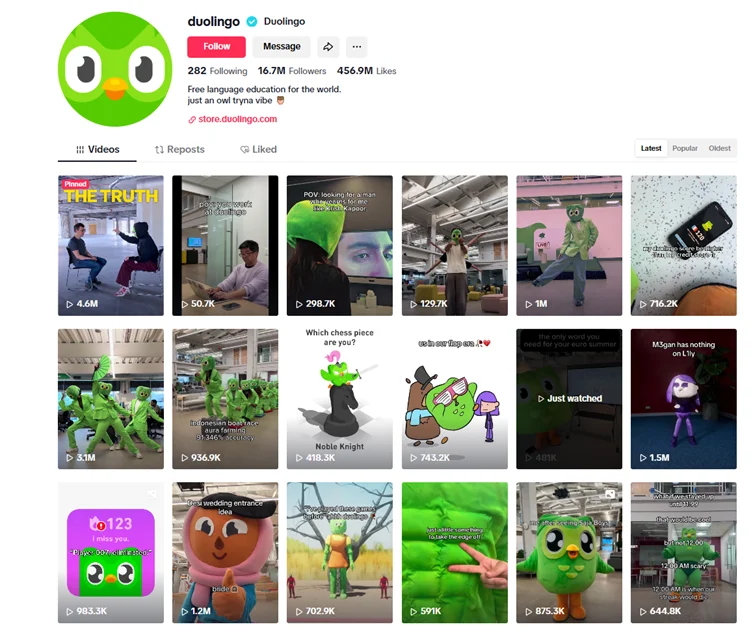 Duolingo TikTok channel