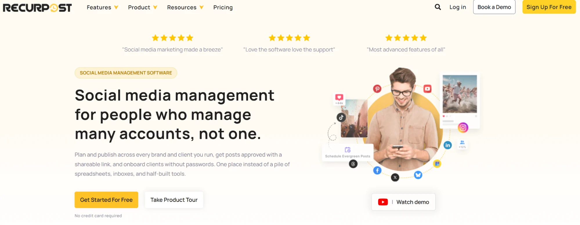 RecurPost’s homepage that mentions who the tool is for