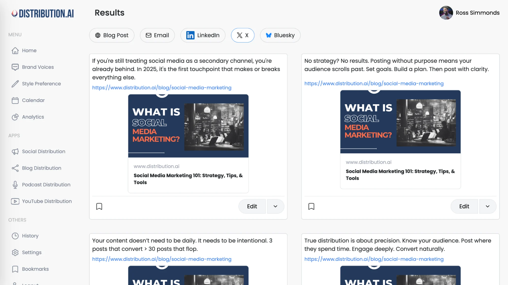 X posts created from a blog using Distribution AI