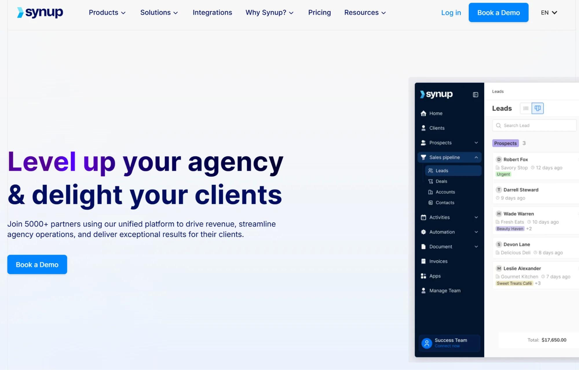 Snup’s homepage sharing the core value offering.