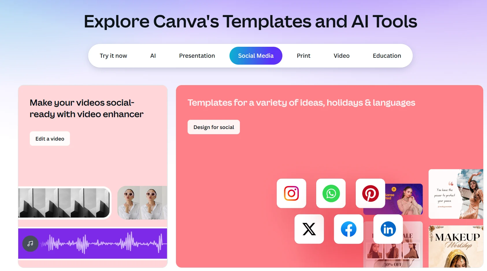 Canva home page.