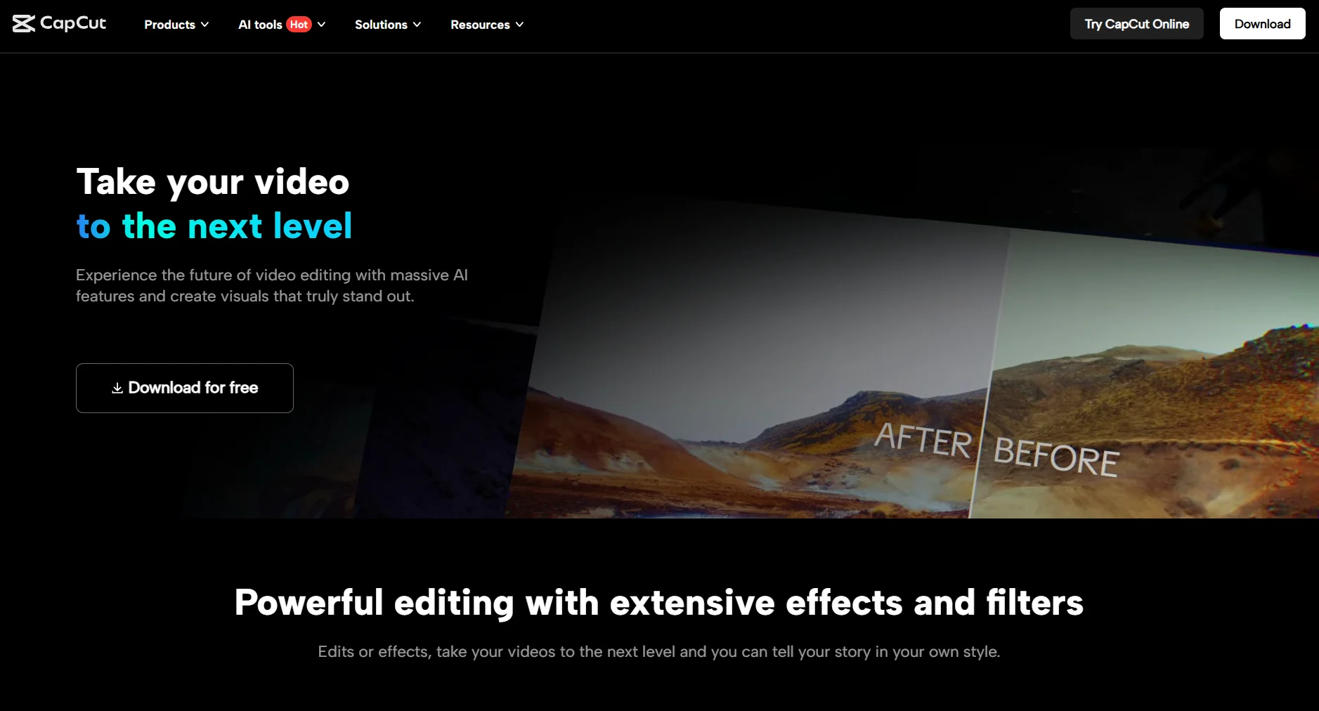 CapCut video editor page.