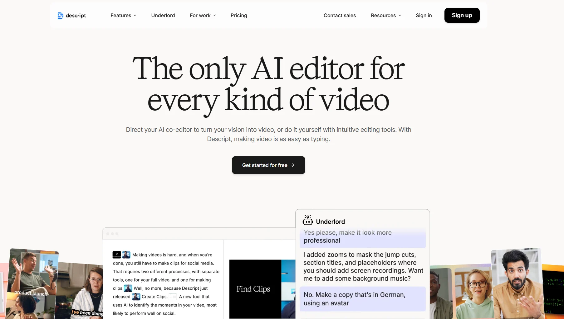 Descript home page.