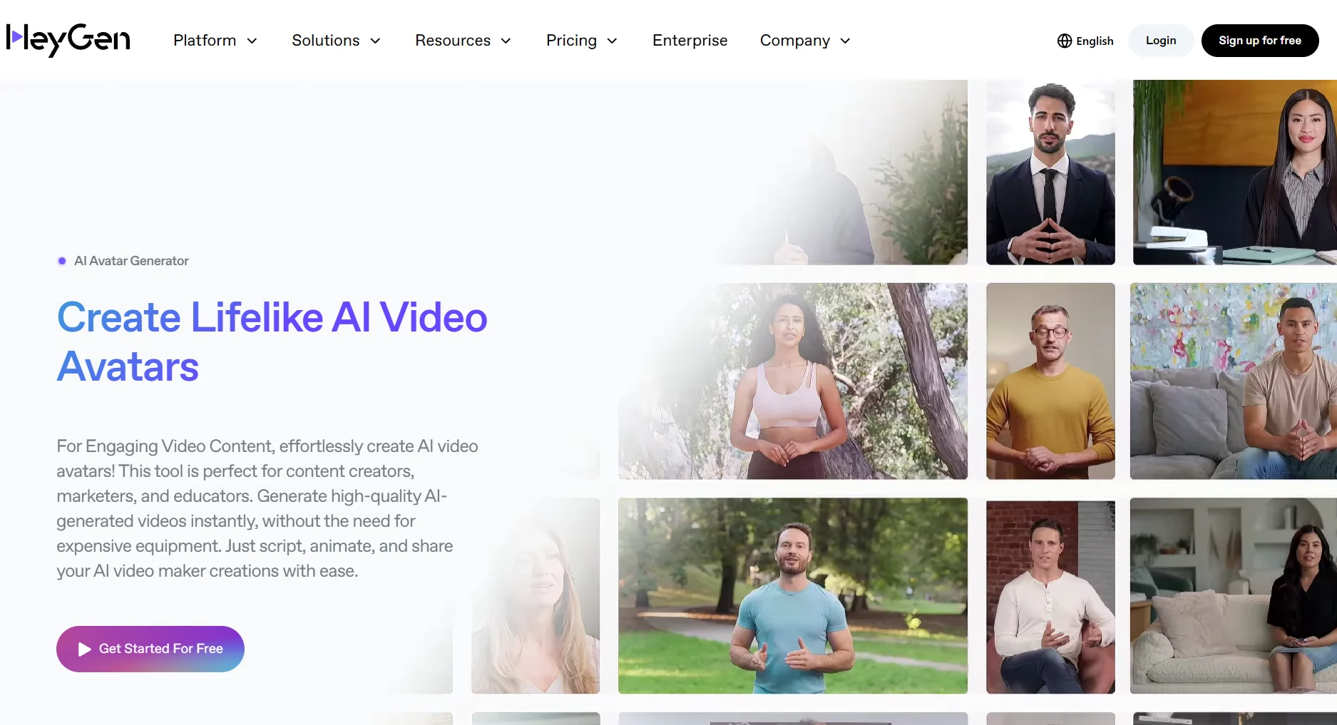 HeyGen AI video avatar page.