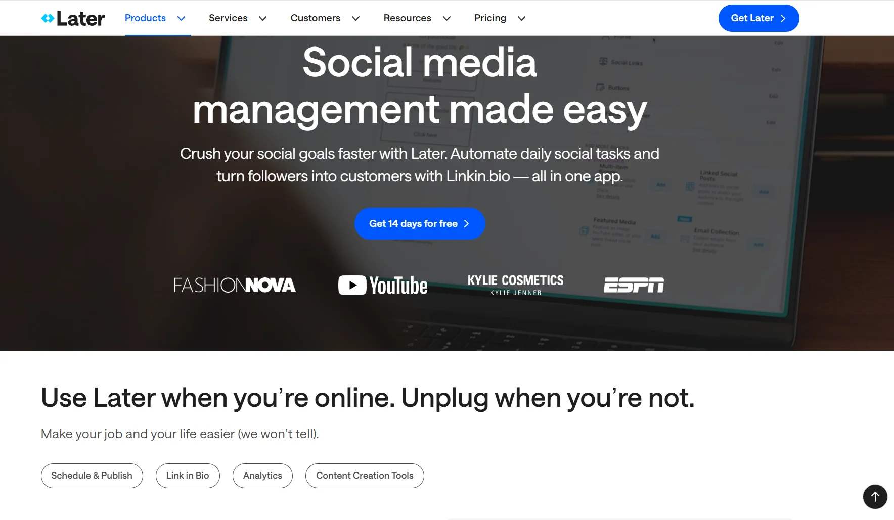 Later social media management page.