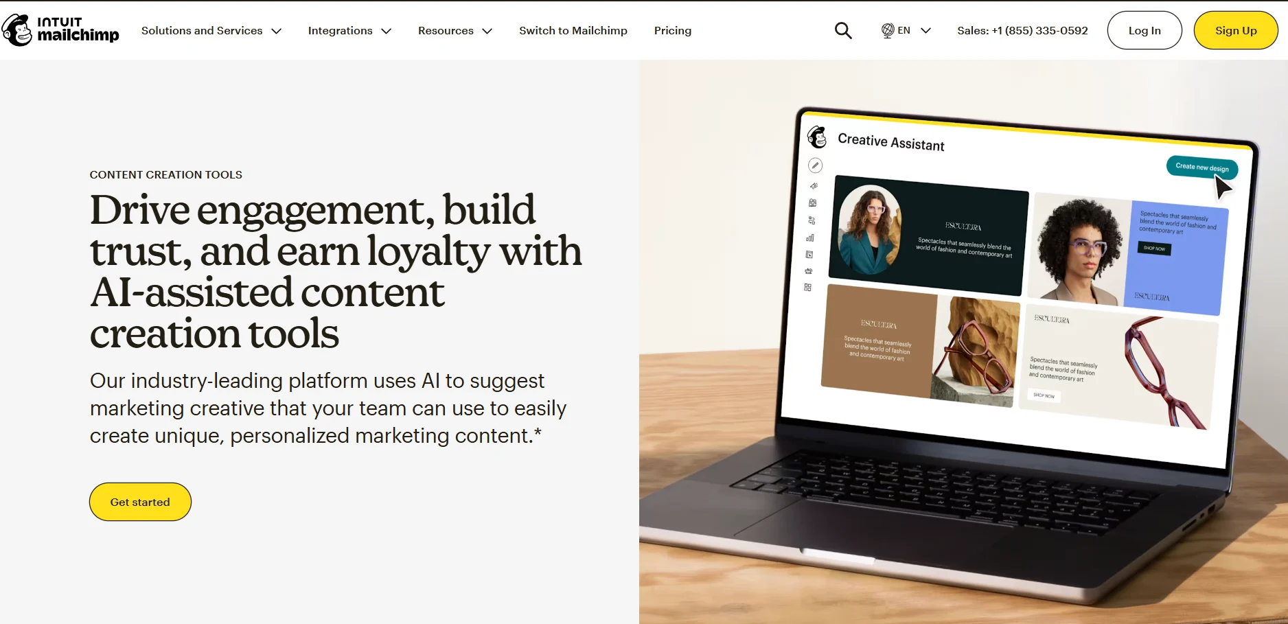 Mailchimp content creation tools page.