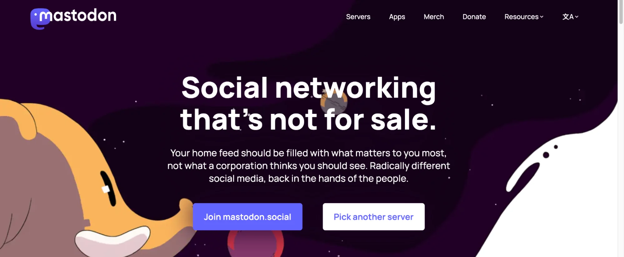 Mastodon landing page.