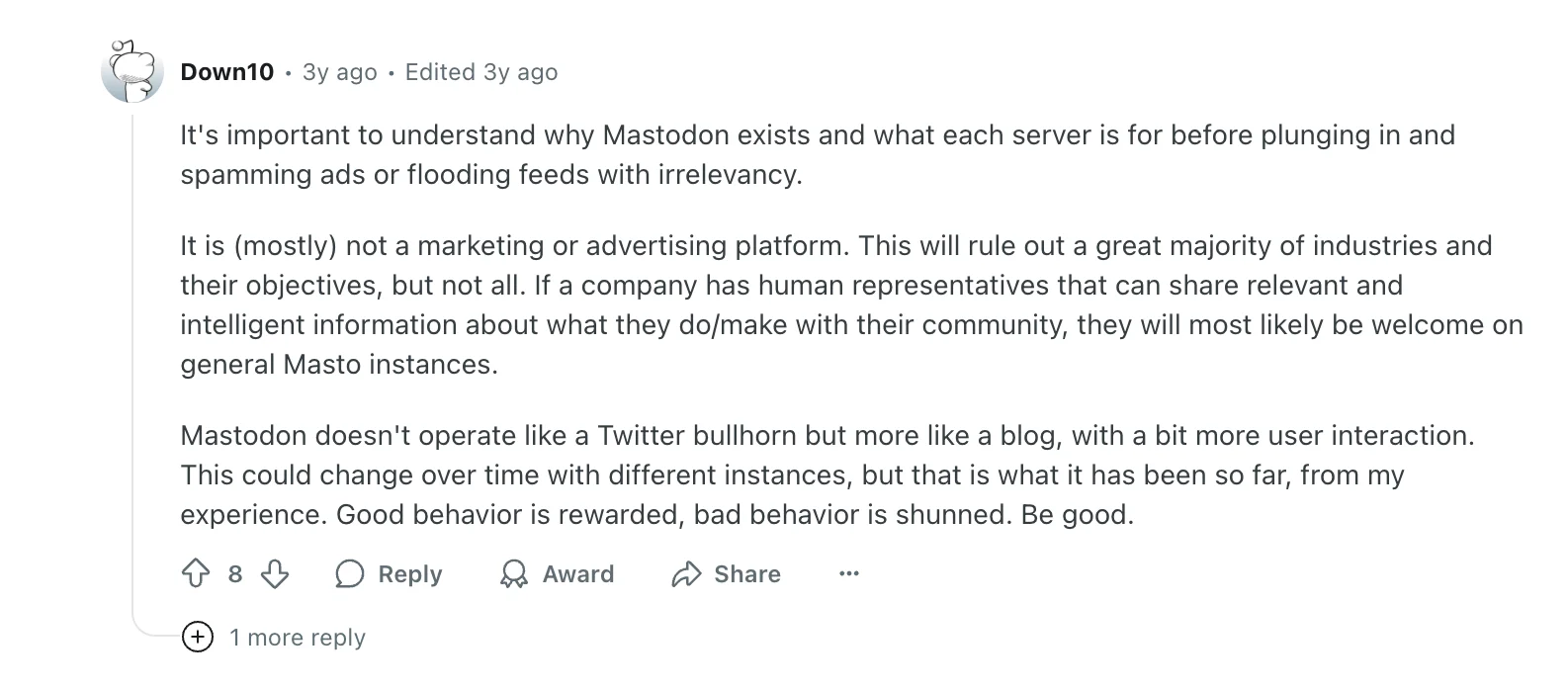 Mastodon posting advice (Reddit screenshot).