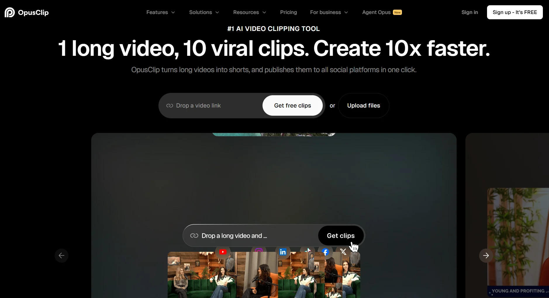Opus Clip home page
