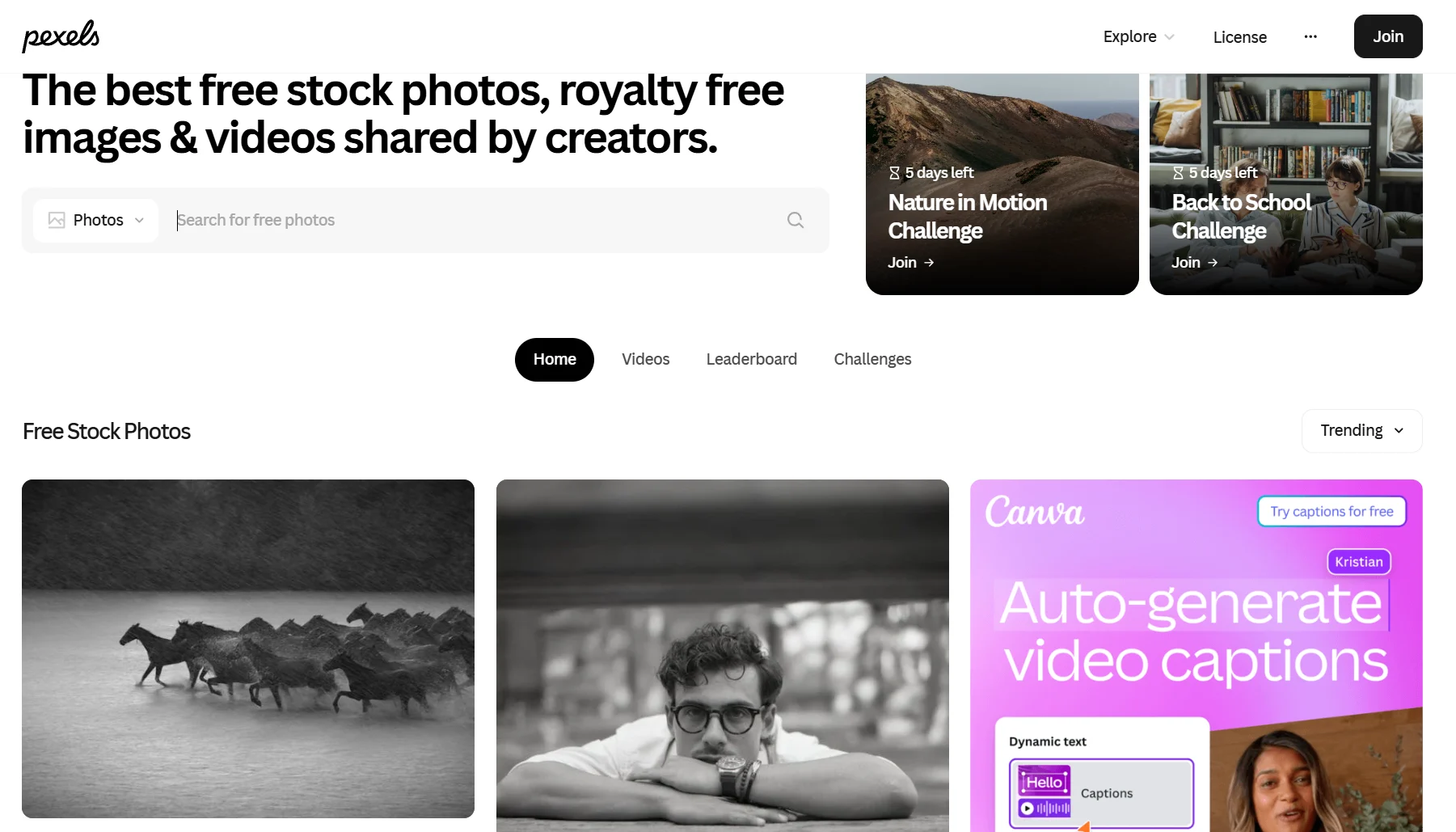 Pexels home page