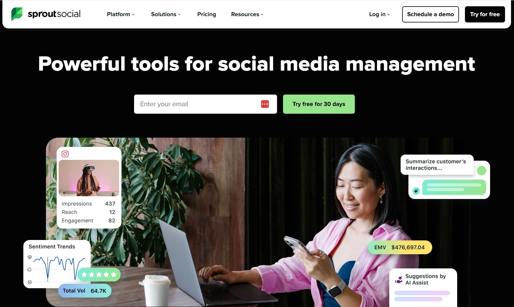 Sprout social home page.