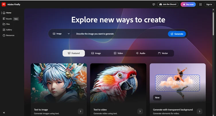Adobe Firefly home page.