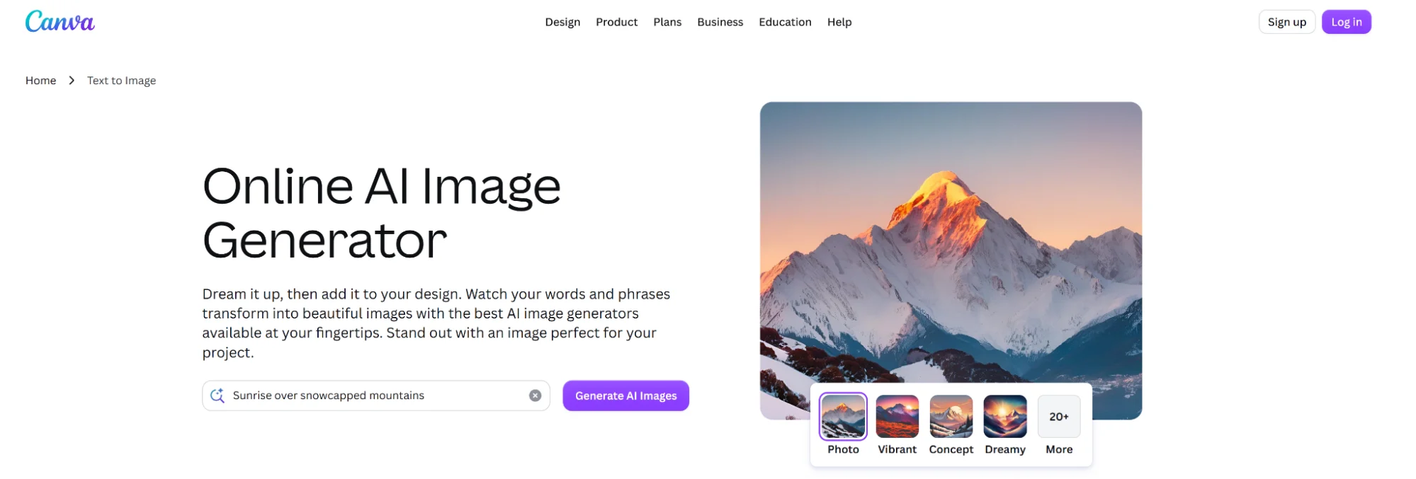 Canva’s AI image generation tool with a text field to enter the prompt