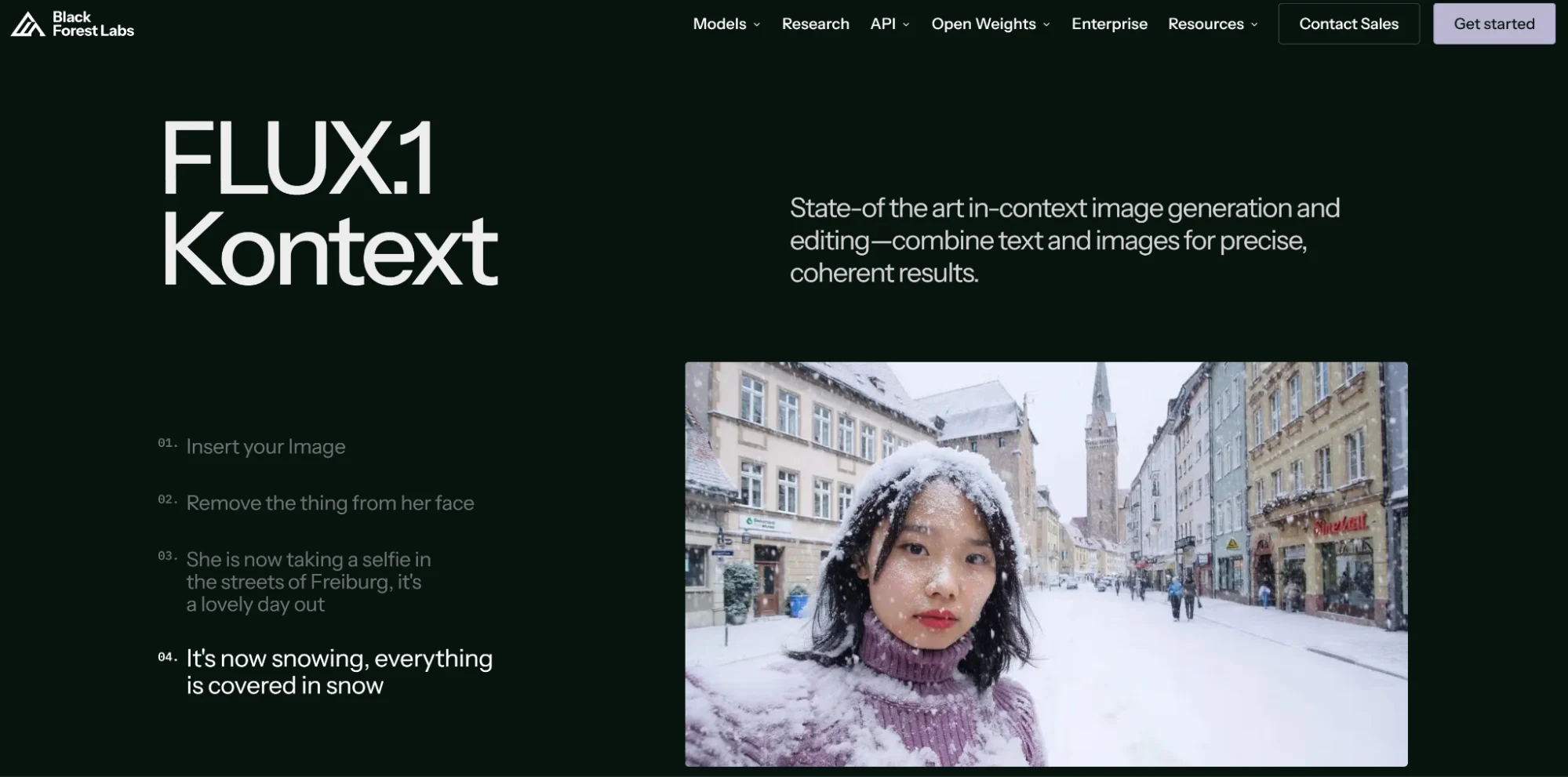 Flux Kontext’s homepage displaying some of the model’s best generations.