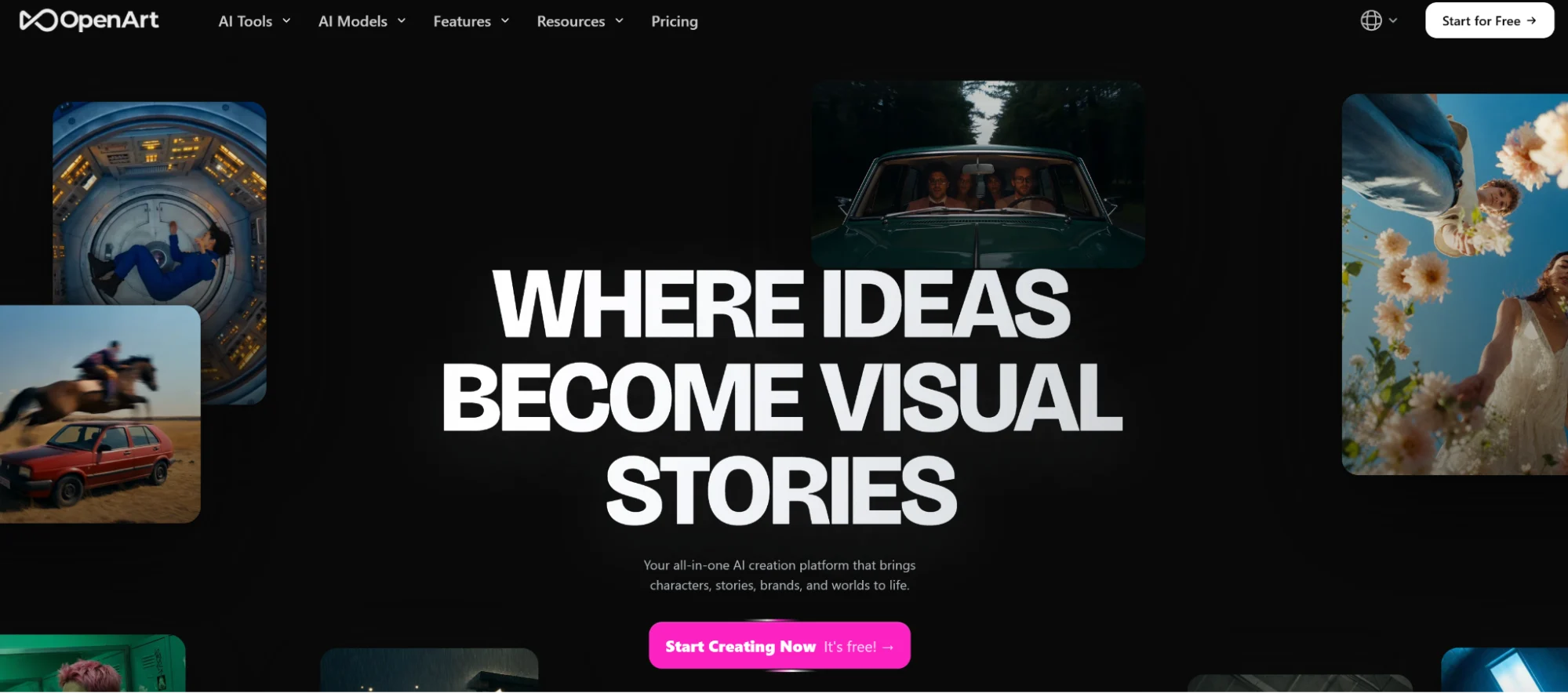 OpenArt’s homepage with a CTA to the tool.