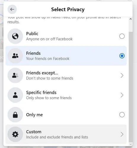 Selecting privacy on Facebook