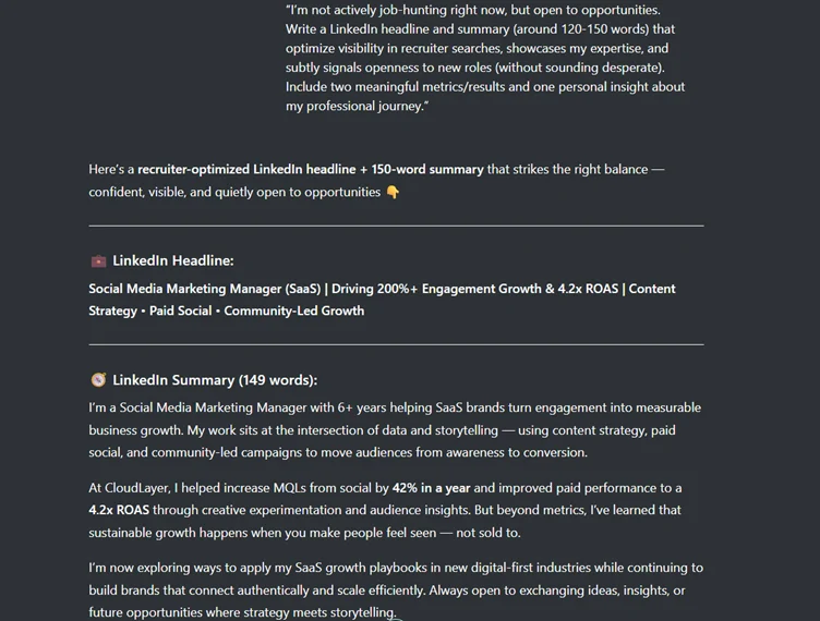 Passive job-hunting headline & summary