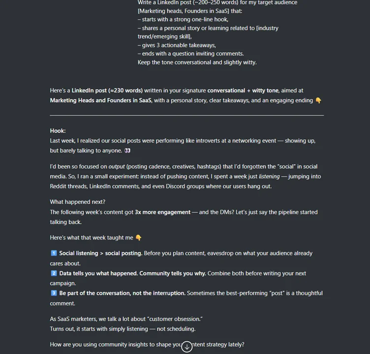 LinkedIn post with a hook and actionable insights