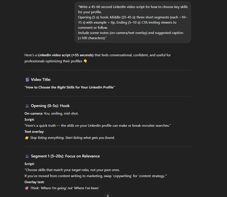 Short-form video script prompt