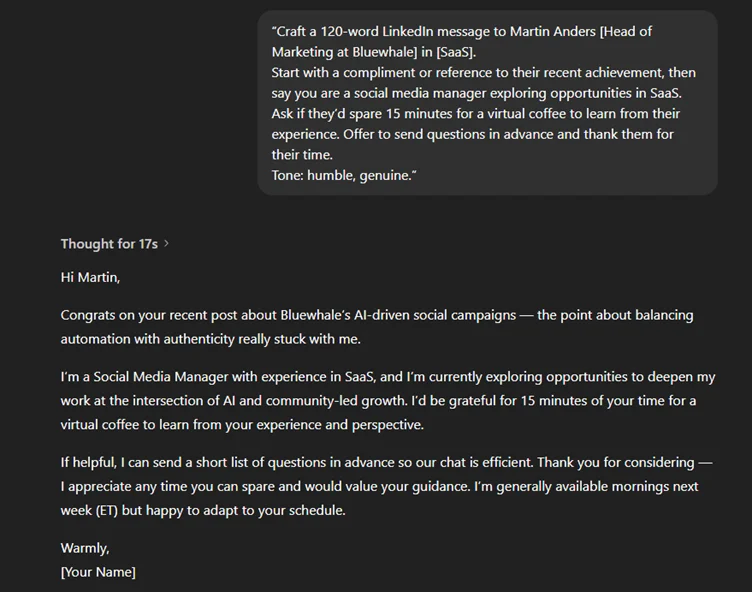 Requesting informational interview or advice