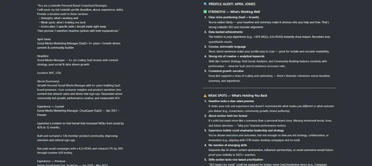 Full LinkedIn profile audit