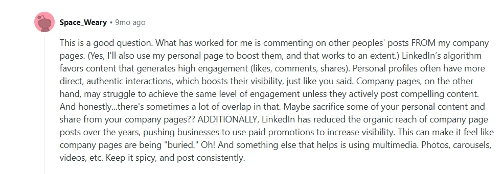 How to drive LinkedIn engagement Reddit thread.