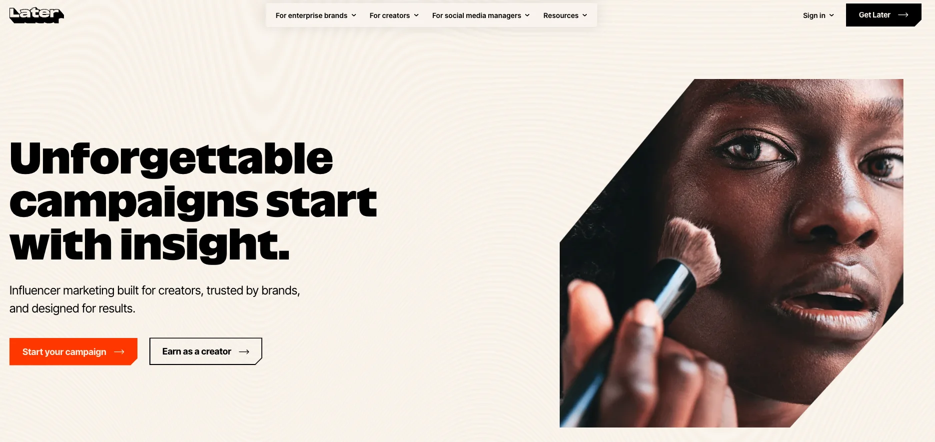 Later homepage showing its social media scheduling and visual content planning platform.