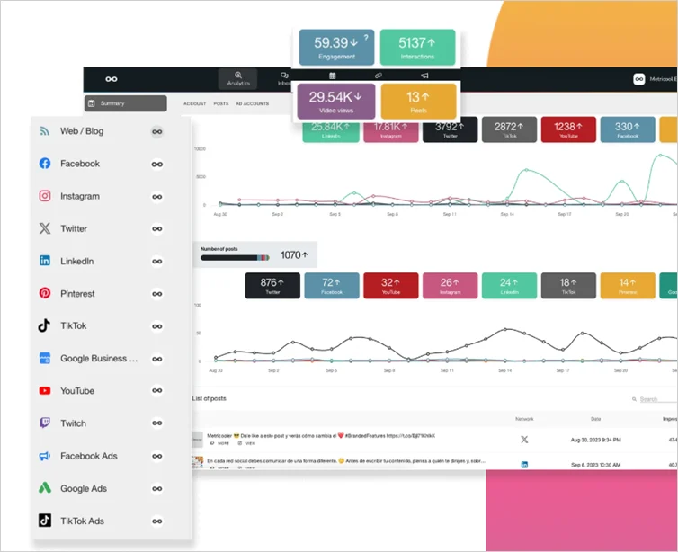 Metricool home page.