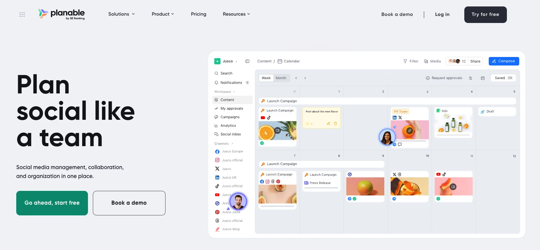 Planable homepage showing its social media planning, collaboration and approval platform.