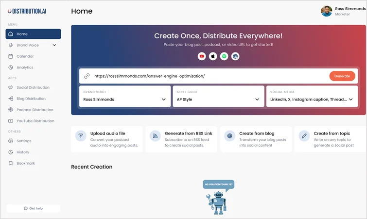 Repurpose, create, edit content, and automate publishing across social media channels